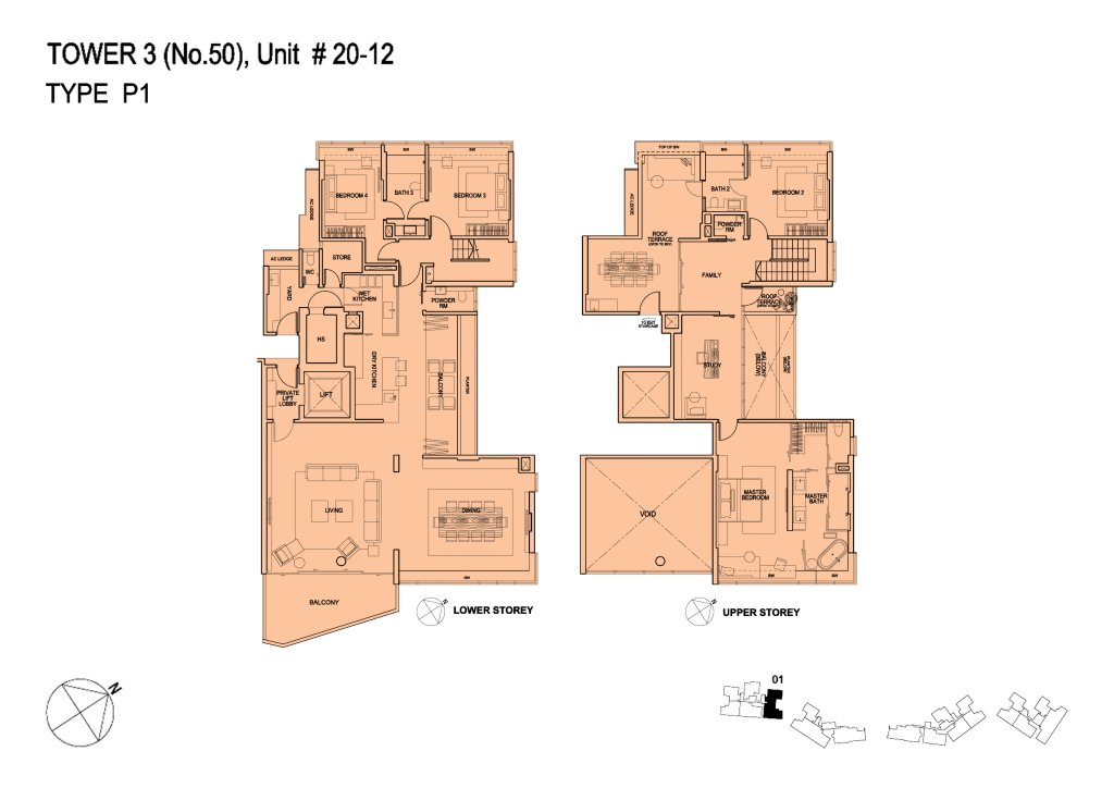 Silversea floor plan Type P1, 3442 sqft, Marine Parade, Singapore