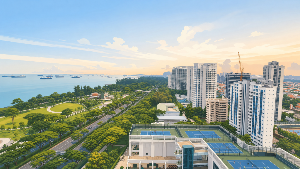 Silversea aerial view along East Coast Park and the tennis courts