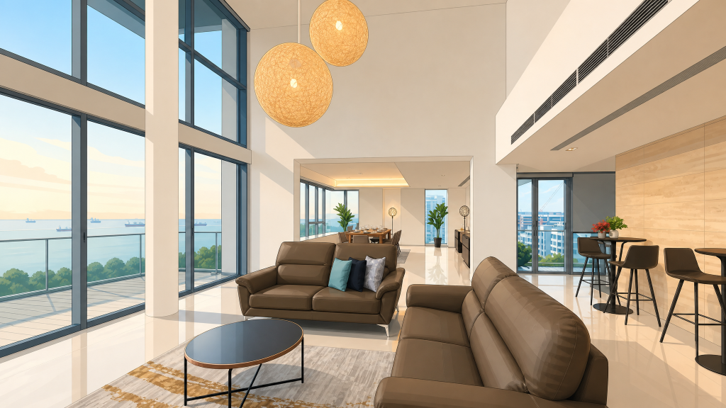 Silversea living room interior with sea view
