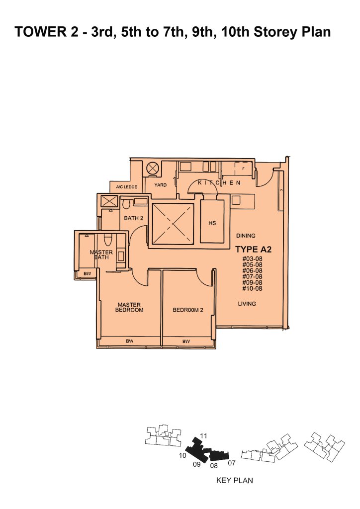 Silversea floor plan Type A2, 969 sqft, Marine Parade, Singapore