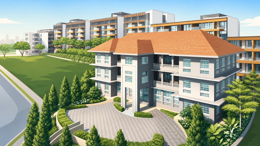 Sophia Hills the conserved chapel amid the low-rise blocks