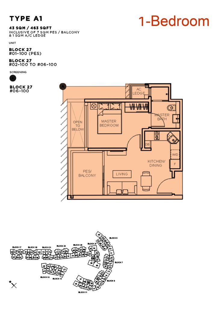 Sophia Hills floor plan 463 sqft Type A1