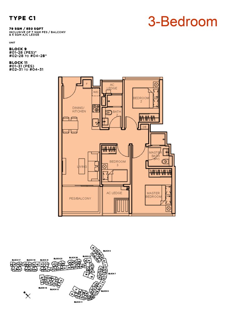 Sophia Hills floor plan 850 sqft Type C1
