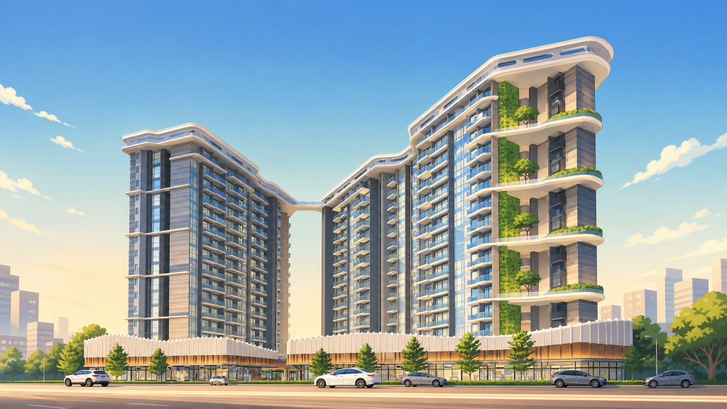 Stars of Kovan condominium exterior and retail frontage