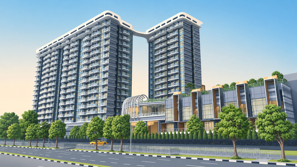 Stars of Kovan condominium exterior along the main road
