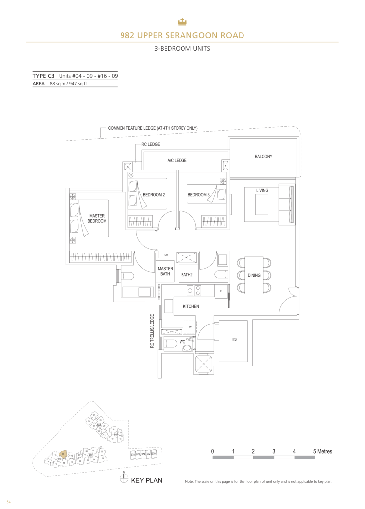 Stars of Kovan floor plan Type C3, 947 sqft, Hougang, Singapore