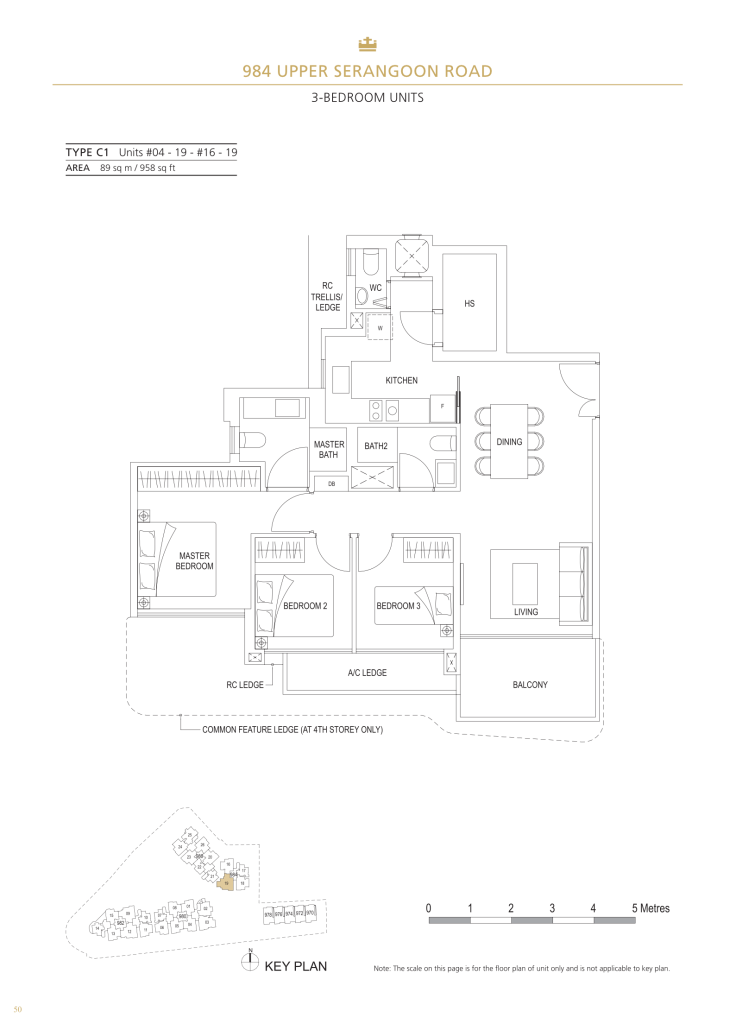 Stars of Kovan floor plan Type C1, 958 sqft, Hougang, Singapore