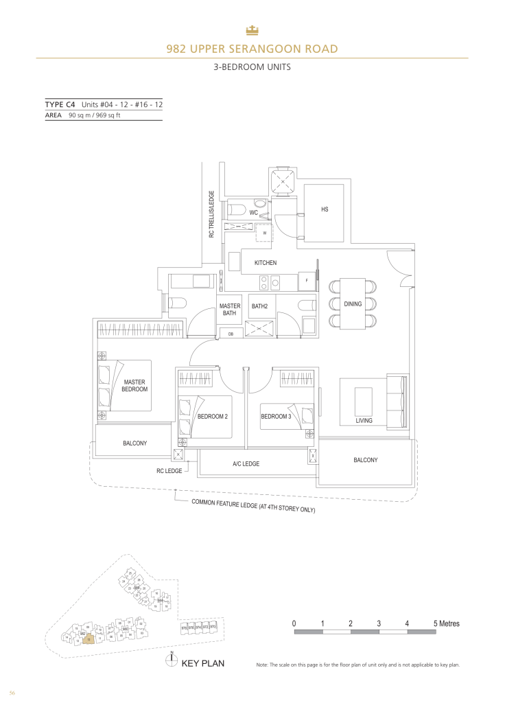 Stars of Kovan floor plan Type C4, 969 sqft, Hougang, Singapore