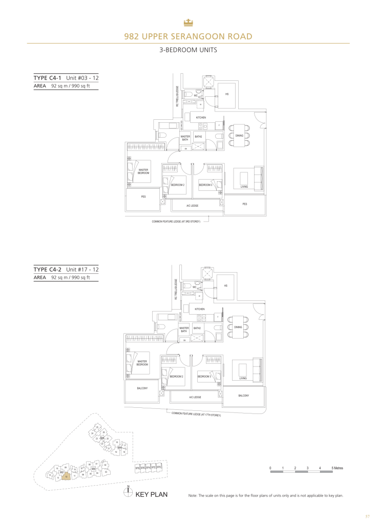 Stars of Kovan floor plan Type C4, 990 sqft, Hougang, Singapore