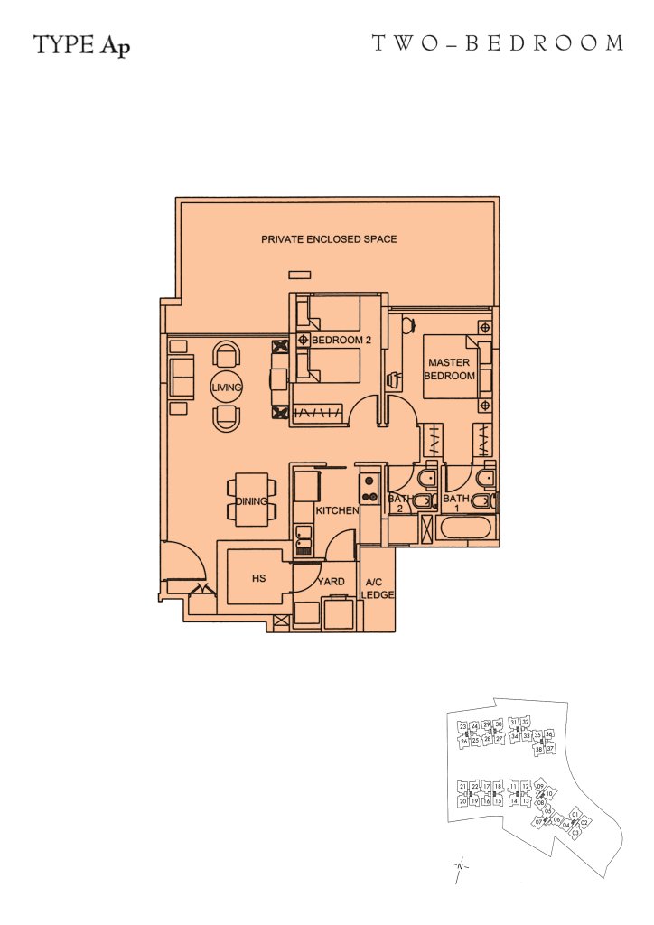 Sunglade floor plan Type Ap, 1109 sqft, Serangoon, Singapore