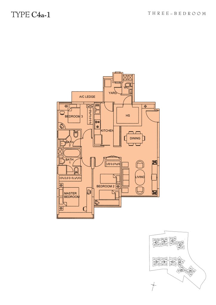 Sunglade floor plan Type C4a, 1130 sqft, Serangoon, Singapore