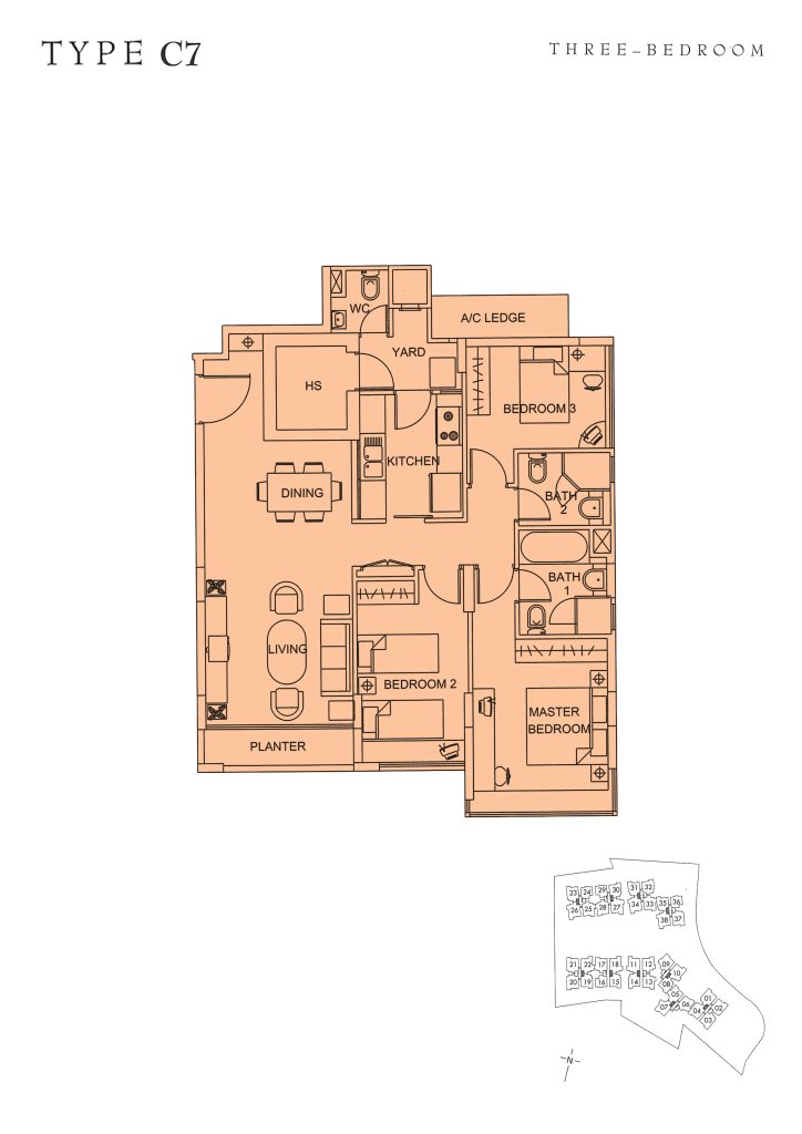 Sunglade floor plan Type C7, 1141 sqft, Serangoon, Singapore