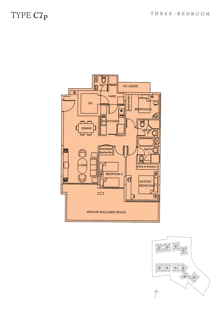 Sunglade floor plan Type C7p, 1367 sqft, Serangoon, Singapore