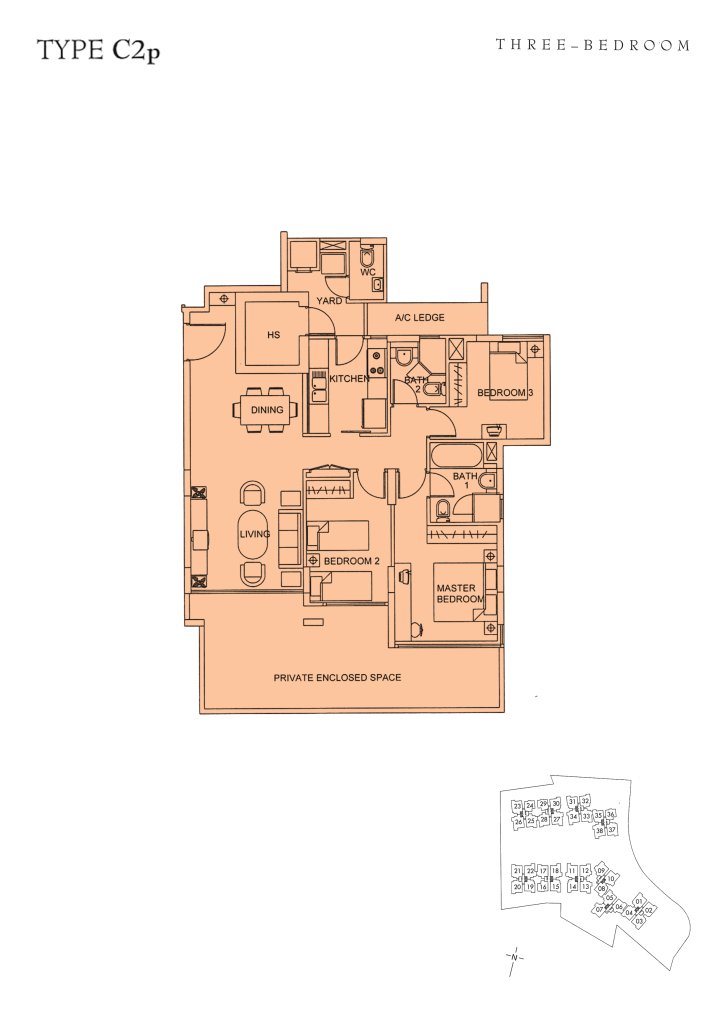 Sunglade floor plan Type C2p, 1389 sqft, Serangoon, Singapore