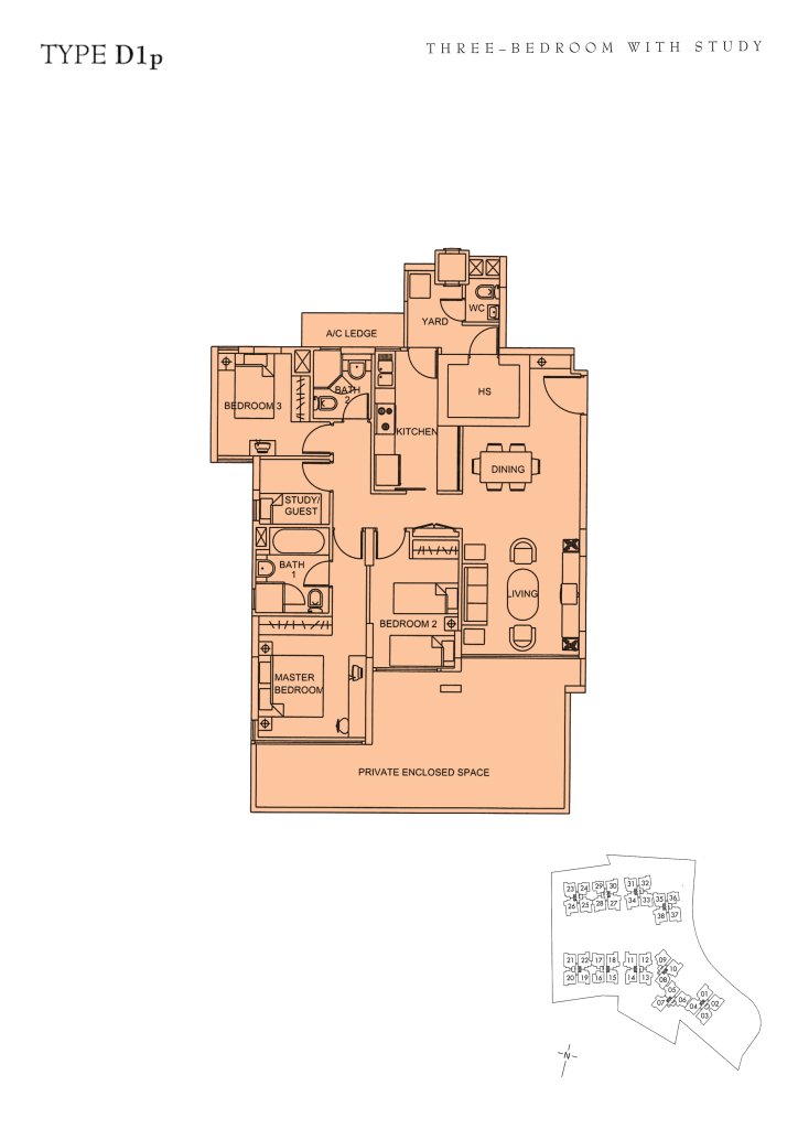 Sunglade floor plan Type D1p, 1518 sqft, Serangoon, Singapore
