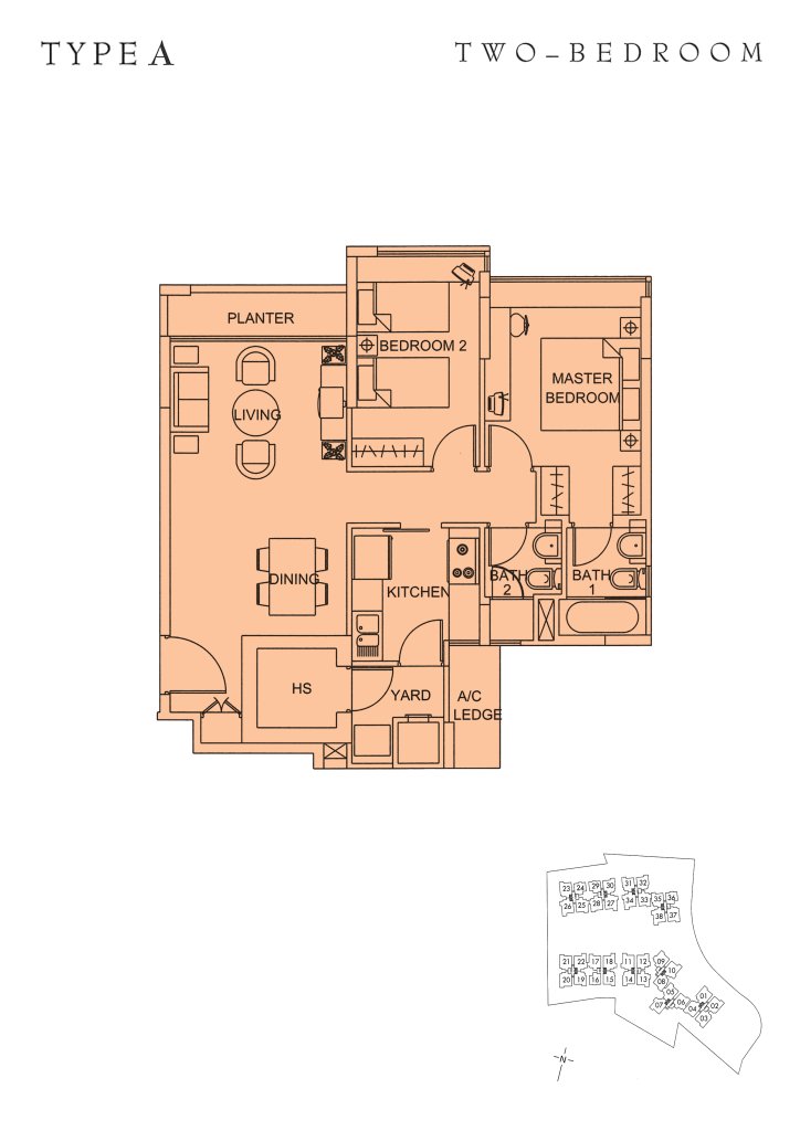 Sunglade floor plan Type A, 861 sqft, Serangoon, Singapore