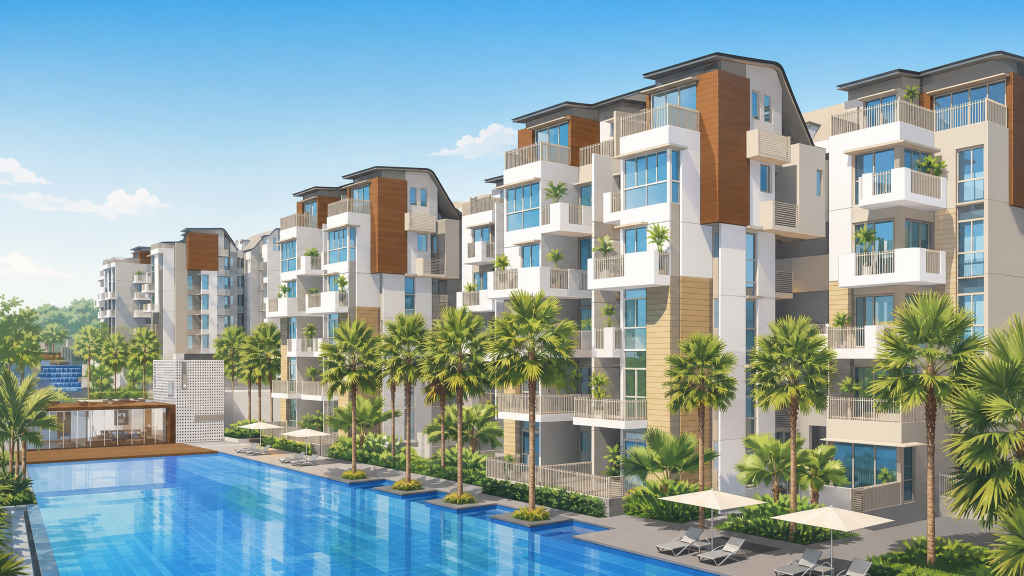 Terrasse tower exterior and swimming pool