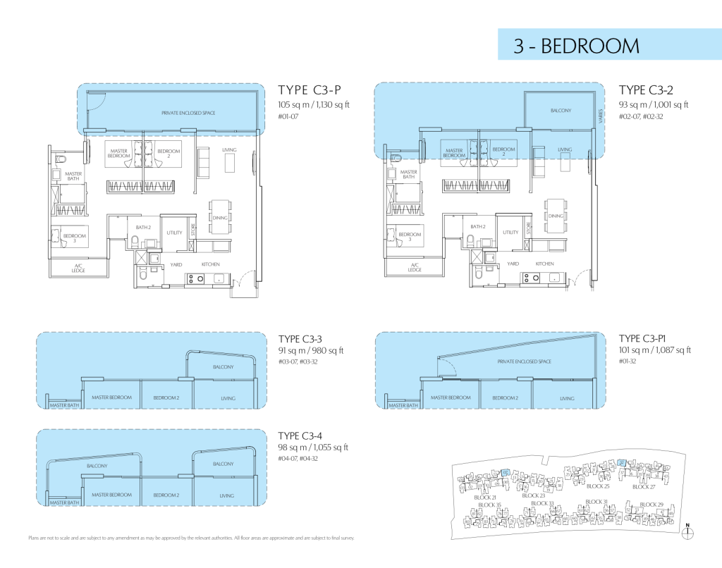Terrasse floor plan Type C3-P, 1130 sqft, Hougang, Singapore