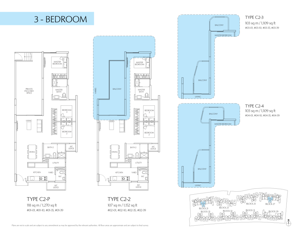 Terrasse floor plan Type C2-P, 1270 sqft, Hougang, Singapore