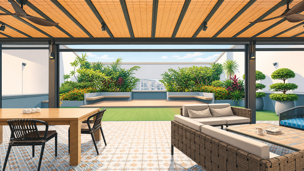 Terrasse shaded pergola dining area