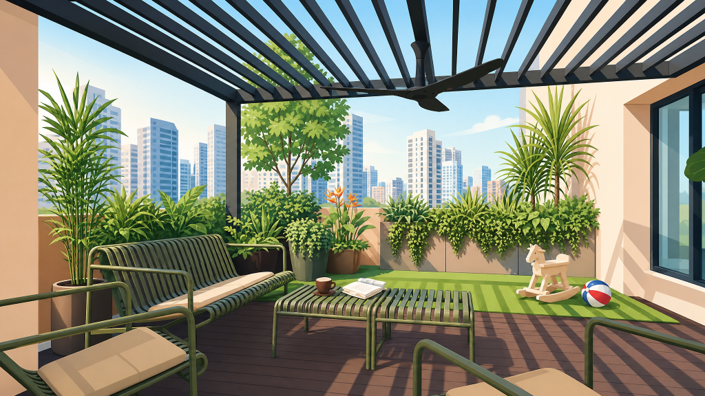 Terrasse pergola seating and planting
