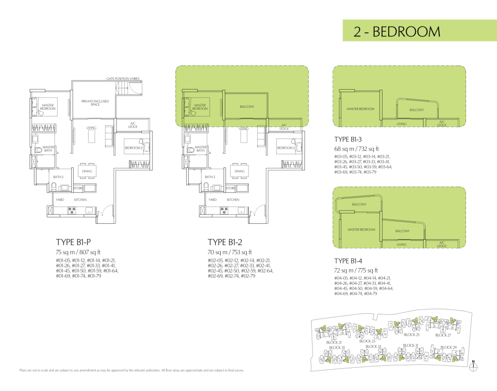 Terrasse floor plan Type B1-P, 807 sqft, Hougang, Singapore