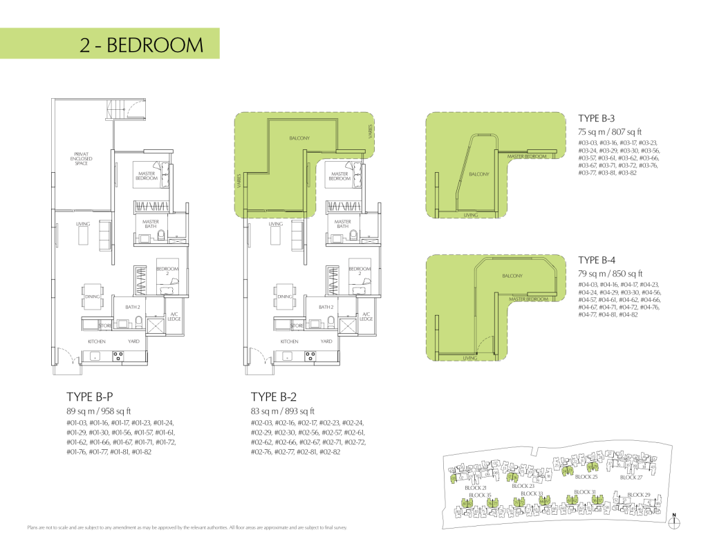 Terrasse floor plan Type B-P, 958 sqft, Hougang, Singapore