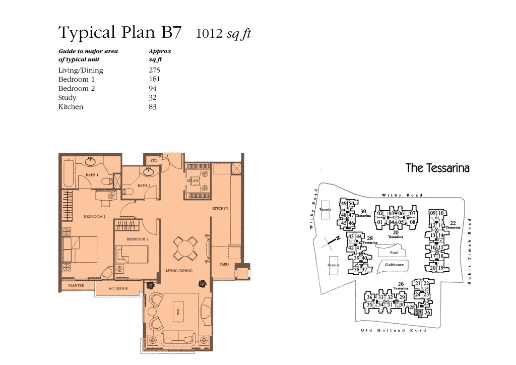 The Tessarina floor plan 1,012 sqft Type B7