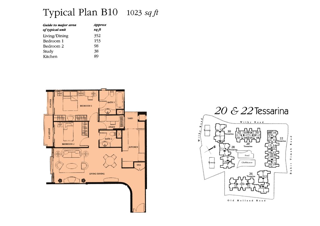 The Tessarina floor plan 1,023 sqft Type B10