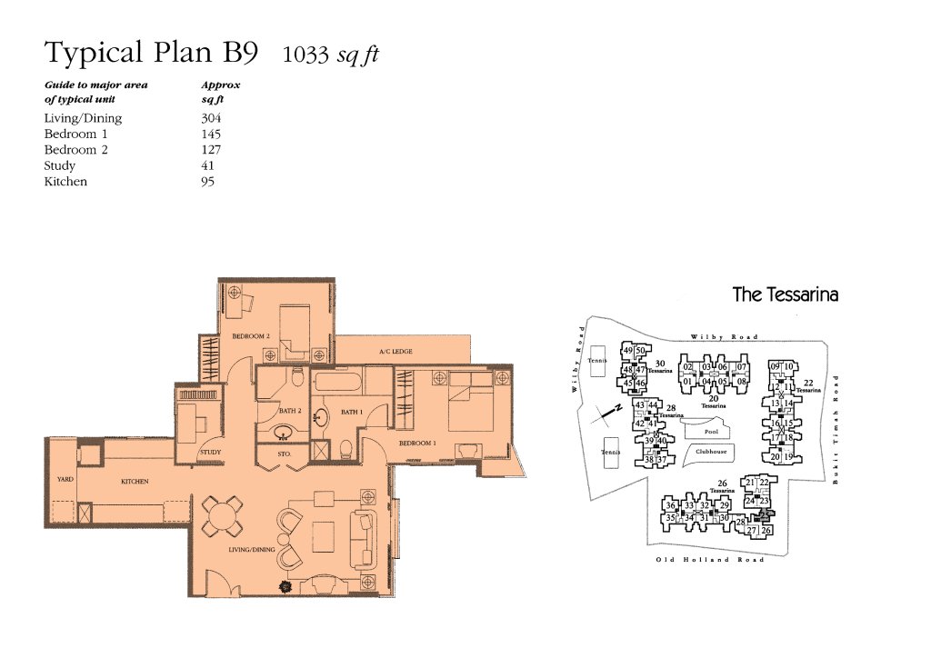 The Tessarina floor plan 1,033 sqft Type B9