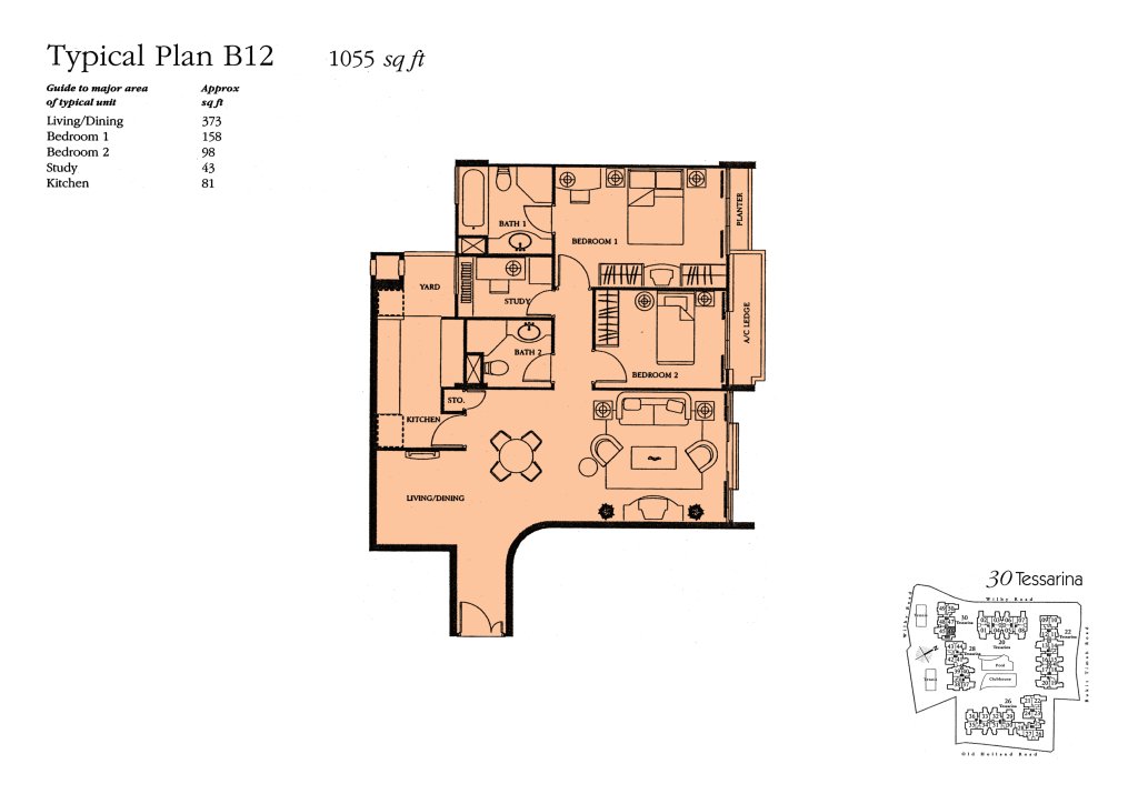 The Tessarina floor plan 1,055 sqft Type B12