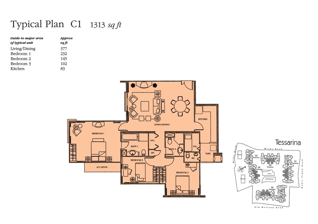 The Tessarina floor plan 1,313 sqft Type C1