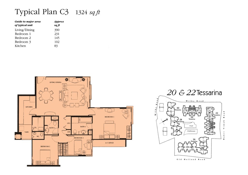 The Tessarina floor plan 1,324 sqft Type C3