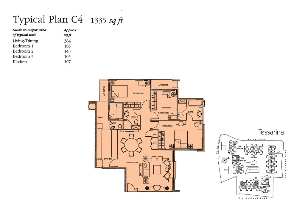 The Tessarina floor plan 1,335 sqft Type C4