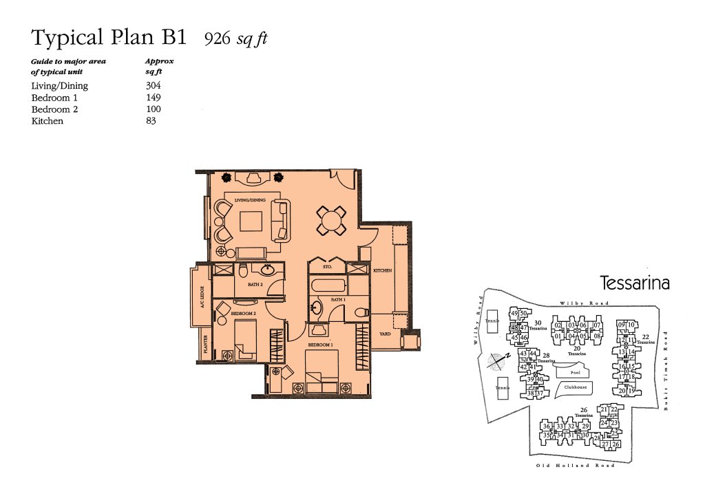The Tessarina floor plan 926 sqft Type B1