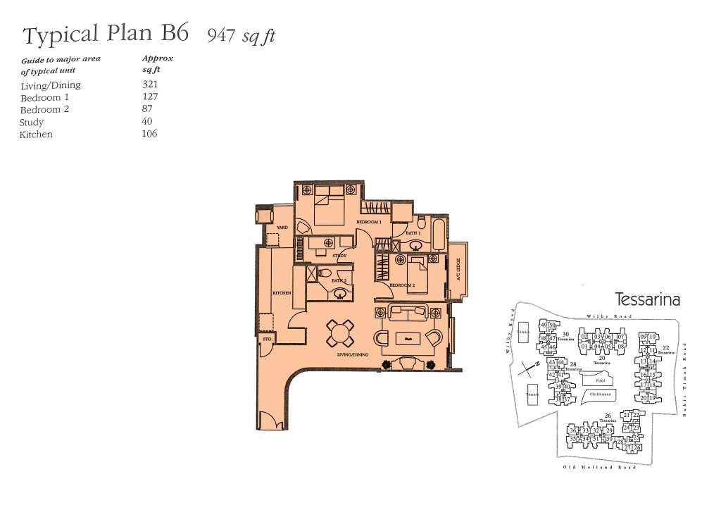 The Tessarina floor plan 947 sqft Type B6