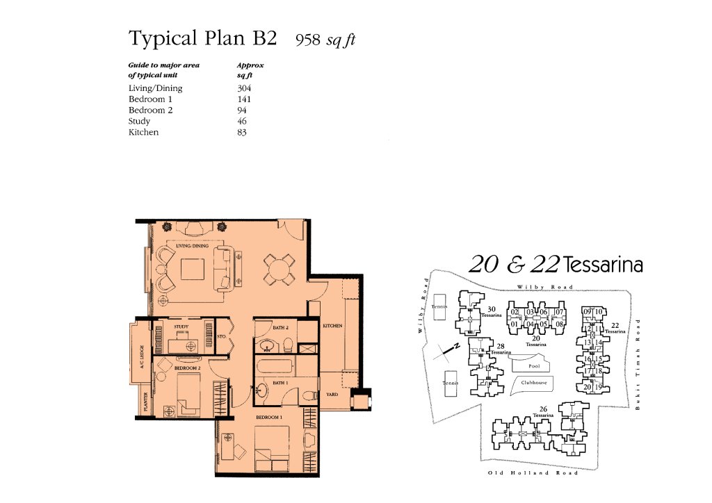 The Tessarina floor plan 958 sqft Type B2