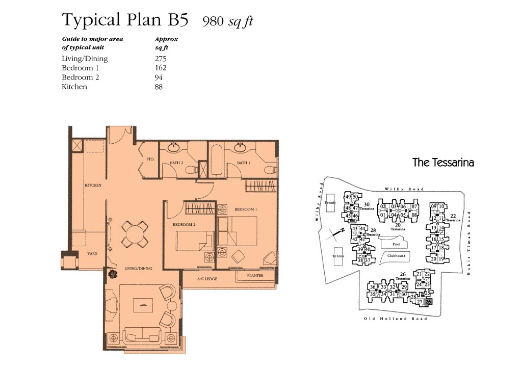 The Tessarina floor plan 980 sqft Type B5