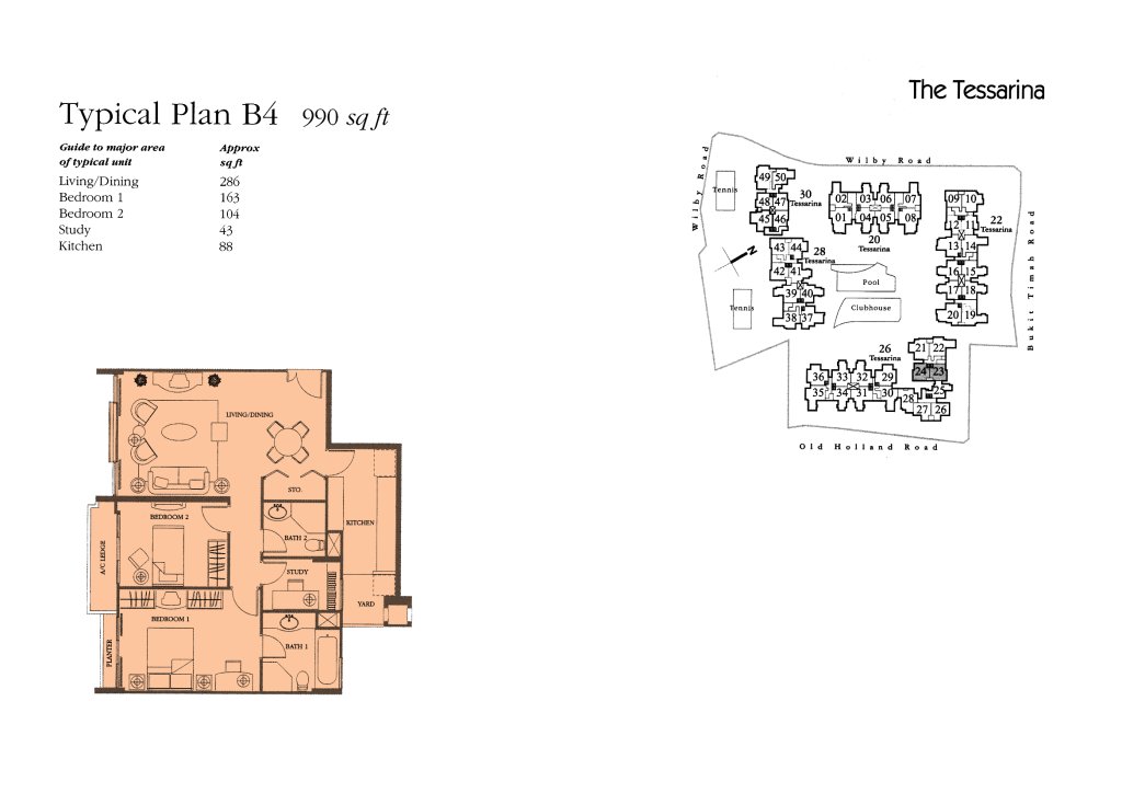The Tessarina floor plan 990 sqft Type B4