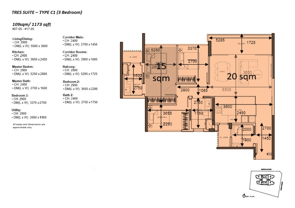 The Atelier floor plan 1,173 sqft Type C1