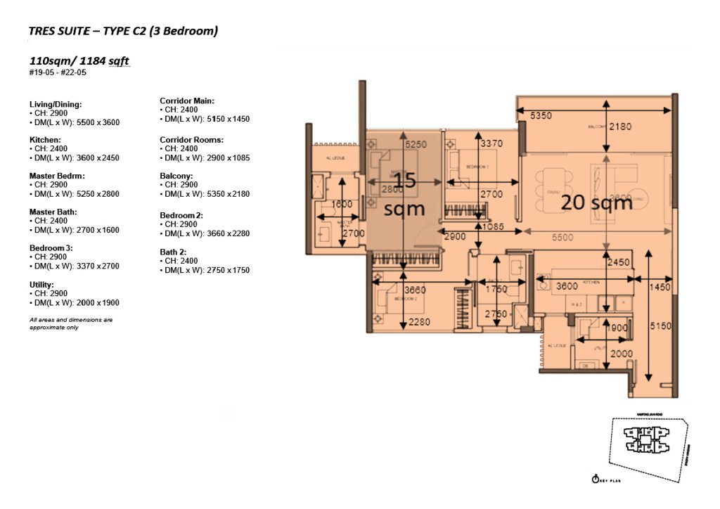 The Atelier floor plan 1,184 sqft Type C2