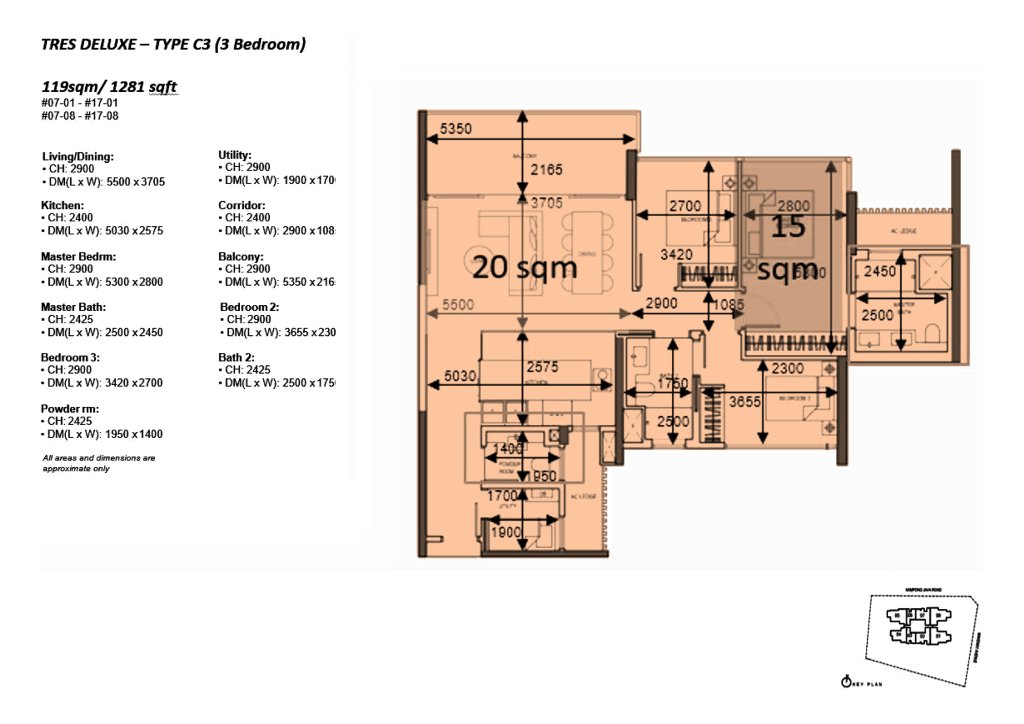 The Atelier floor plan 1,281 sqft Type C3