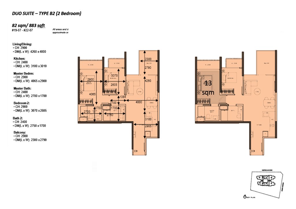 The Atelier floor plan 883 sqft Type B2