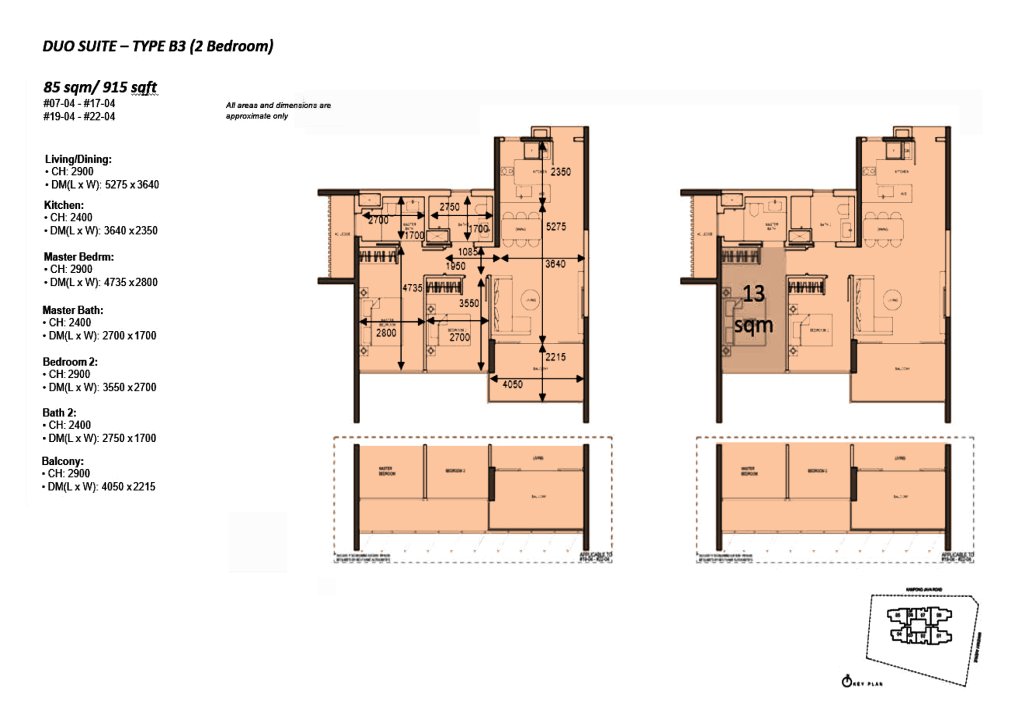 The Atelier floor plan 915 sqft Type B3