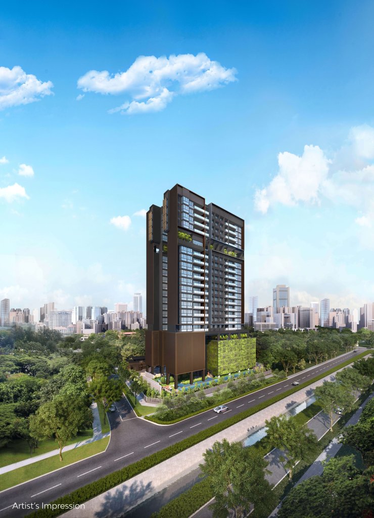 The Atelier the tower above the road and treetops