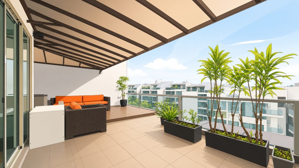 The Calrose roof terrace lounge and planters