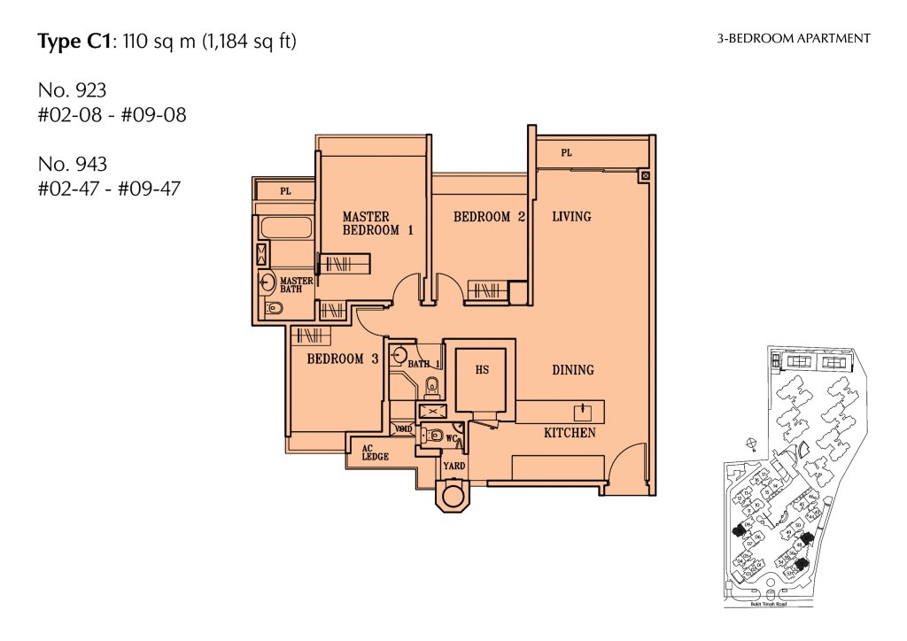The Cascadia floor plan 1,184 sqft Type C1