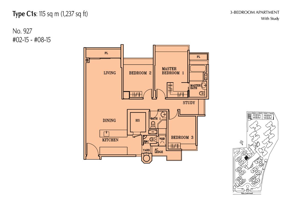 The Cascadia floor plan 1,238 sqft Type C1S