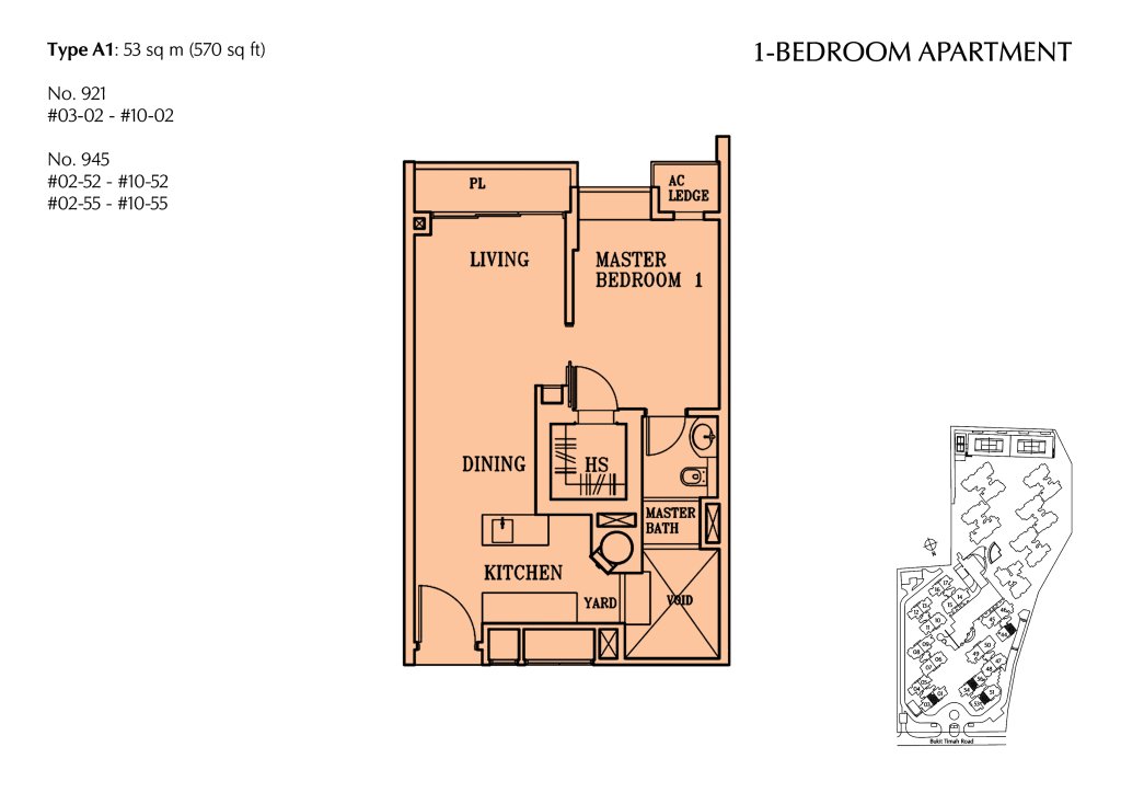 The Cascadia floor plan 570 sqft Type A1