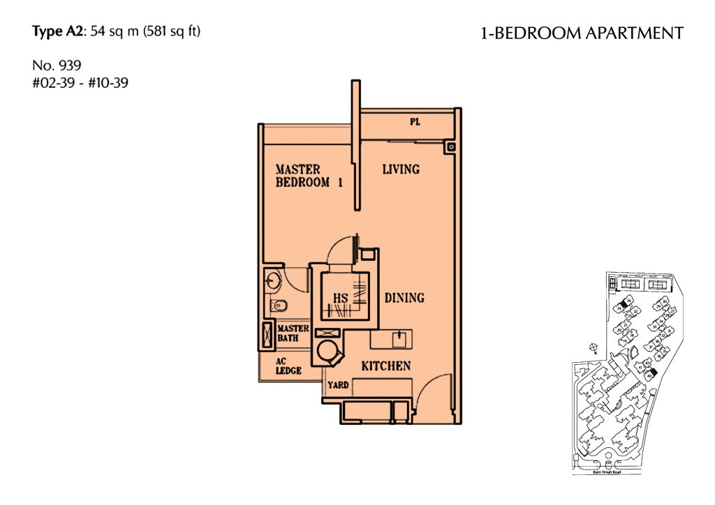 The Cascadia floor plan 581 sqft Type A2